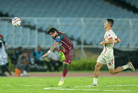 Action from the Indian Super League match between Mohun Began and Inter Kashi at the Salt Lake Stadium in Kolkata.