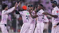 GT Vs SRH, IPL Player Of The Match: Who Won POTM Award Yesterday In Indian Premier League 2026 Clash | Photo: AP/Ajit Solanki : Gujarat Titans' Kagiso Rabada, second right, and others celebrate the wicket of Sunrisers Hyderabad's Smaran Ravichandran during the Indian Premier League cricket match between Gujarat Titans and Sunrisers Hyderabad, in Ahmedabad, India, Tuesday, May 12, 2026.