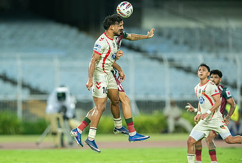 Action from the Indian Super League match between Mohun Began and Inter Kashi at the Salt Lake Stadium in Kolkata.
