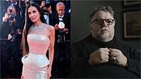Left pic- AP Photo/John Locher, right pic- IMDb : Demi Moore and Guillermo del Toro on AI in cinema