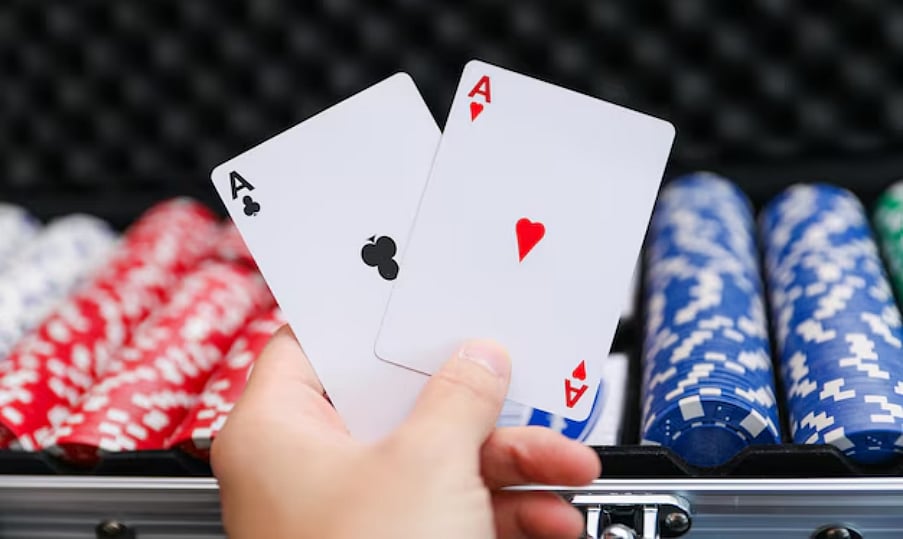 Poker chips and playing cards