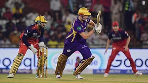 | Photo: AP/Abhijit Addya : Kolkata Knight Riders' Cameron Green plays a shot during the Indian Premier League cricket match between Royal Challengers Bengaluru and Kolkata Knight Riders in Raipur, India.