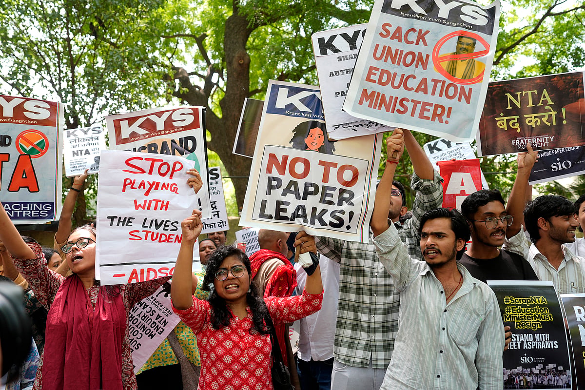 NEET Paper Leak Controversy AISA Students Hold Protest Against Government at Jantar Mantar in New Delhi. on May 14, 2026 
  - SURESH K PANDEY