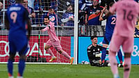 | Photo: AP/Joshua A. Bickel : Inter Miami CF midfielder Lionel Messi reacts after scoring a goal during the first half of an MLS soccer game against FC Cincinnati, Wednesday, May 13, 2026, in Cincinnati. 