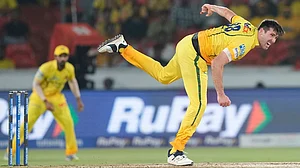 | Photo: AP/Mahesh Kumar A. : Chennai Super Kings' Jamie Overton bowls a delivery during the Indian Premier League cricket match between Sunrisers Hyderabad and Chennai Super Kings in Hyderabad.