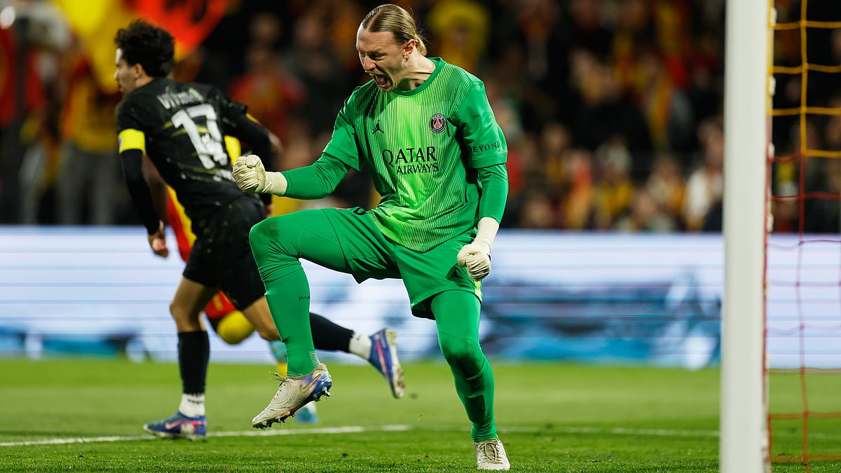 PSG's goalkeeper Matvey Safonov reacts after making a save during the French League One soccer match between Lens and Paris Saint Germain, in Lens, northern France, Wednesday, May 13, 2026. - | Photo: AP/Jean-Francois BADIAS
