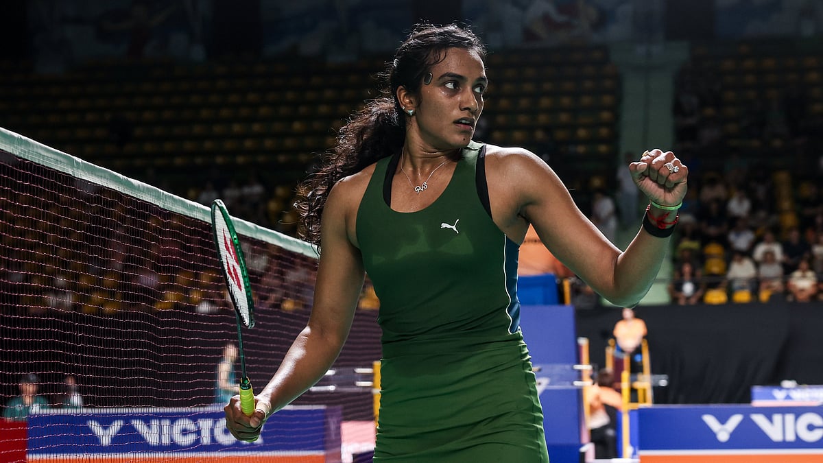 India's PV Sindhu celebrates a point during her Thailand Open women's singles match against Tung Ciou-tong on May 13, 2026. - | Photo: X/BAI_media