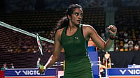 | Photo: X/BAI_media : India's PV Sindhu celebrates a point during her Thailand Open women's singles match against Tung Ciou-tong on May 13, 2026.