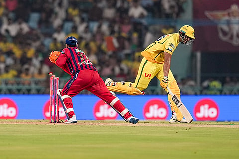 Chennai Super Kings' Shivam Dube runs between the wickets during an Indian Premier League (IPL) 2026 T20 cricket match between Lucknow Super Giants and Chennai Super Kings, in Lucknow, Uttar Pradesh.