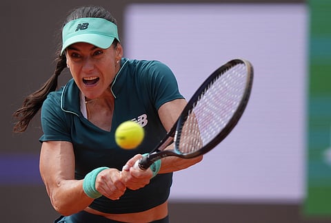 Romania's Sorana Cirstea returns to United States' Coco Gauff, during their match at the Italian Open tennis tournament in Rome.