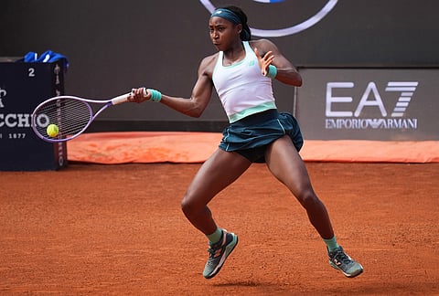 United States' Coco Gauff returns the ball to Romania's Sorana Cirstea during their match at the Italian Open tennis tournament in Rome.