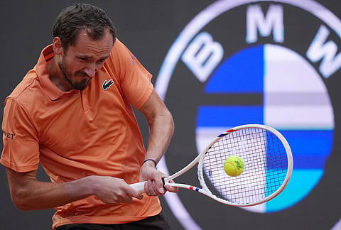 Daniil Medvedev returns the ball to Spain's Martin Landaluce, during their match at the Italian Open tennis tournament in Rome.