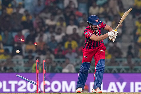 Lucknow Super Giants' Abdul Samad gets bowled by Chennai Super Kings' Spencer Johnson during an Indian Premier League (IPL) 2026 T20 cricket match between Lucknow Super Giants and Chennai Super Kings, in Lucknow, Uttar Pradesh.