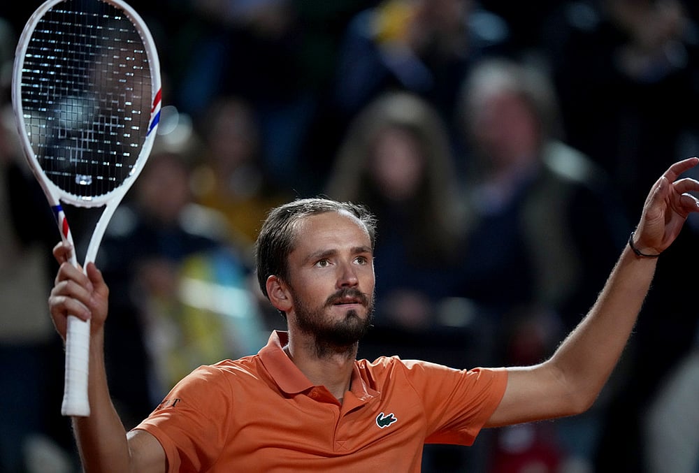 | Photo: AP/Andrew Medichini : Daniil Medvedev celebrates defeating Spain's Martin Landaluce during their match at the Italian Open tennis tournament in Rome.