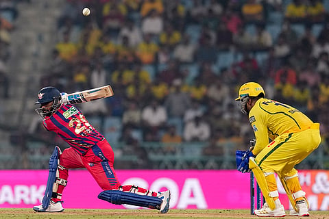 Lucknow Super Giants' Nicholas Pooran plays a shot during an Indian Premier League (IPL) 2026 T20 cricket match between Lucknow Super Giants and Chennai Super Kings, in Lucknow, Uttar Pradesh.