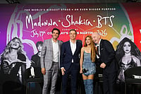| Photo: AP/Heather Khalifa : From left, Kaká, Hugh Evans, Shakira, and FIFA President Gianni Infantino pose for a photo after a panel on the 2026 FIFA World Cup soccer tournament halftime show during the Global Citizen NOW summit in New York.
