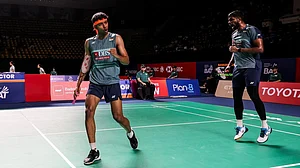 BAI_Media/X : Satwiksairaj Rankireddy and Chirag Shetty in action during Thailand Open 2026 quarter-final.