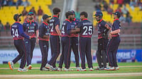 CricketNep/X : Nepal cricketers in action against UAE. 
