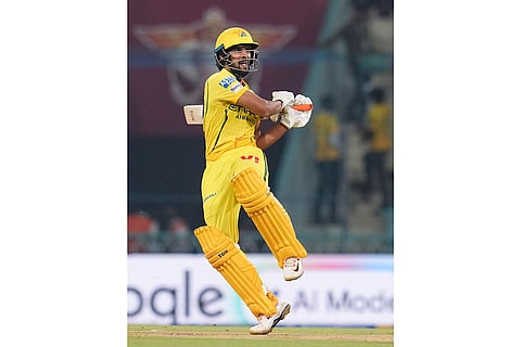 Chennai Super Kings' captain Ruturaj Gaikwad plays a shot during an Indian Premier League (IPL) 2026 T20 cricket match between Lucknow Super Giants and Chennai Super Kings, in Lucknow, Uttar Pradesh.