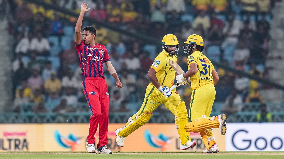 Akash Singh rattles CSK with the wickets of Sanju Samson and Ruturaj Gaikwad at the Ekana Cricket Stadium on Friday, May 15. - AP Photo/Arun Sharma