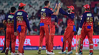 | Photo: AP/Abhijit Addya : Royal Challengers Bengaluru's Josh Hazlewood, center without cap celebrates with teammates the wicket of Kolkata Knight Riders' captain Ajinkya Rahane during the Indian Premier League cricket match between Royal Challengers Bengaluru and Kolkata Knight Riders in Raipur, India.