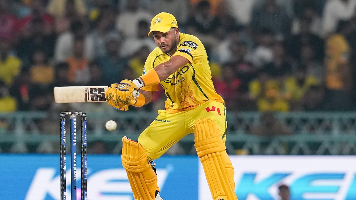 Chennai Super Kings' Kartik Sharma plays a shot during an Indian Premier League (IPL) 2026 T20 cricket match between Lucknow Super Giants and Chennai Super Kings, in Lucknow, Uttar Pradesh, Friday, May 15, 2026.  - PTI Photo/Arun Sharma