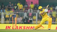 | Photo: AP/Anupam Nath : Chennai Super Kings' captain Ruturaj Gaikwad is bowled out during the Indian Premier League cricket match between Chennai Super Kings and Rajasthan Royals in Guwahati.