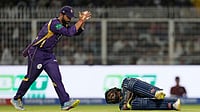KKR Vs GT, IPL 2026: Sai Sudharsan Retires Hurt After Elbow Blow Disrupts Gujarat Titans Chase (AP Photo/Bikas Das) : Gujarat Titans batter Sai Sudharsan lies on the ground after being struck on the hand by the ball while attempting a shot, as Kolkata Knight Riders captain Ajinkya Rahane watches during the Indian Premier League cricket match between Gujarat Titans and Kolkata Knight Riders, in Kolkata , India, Saturday, May 16, 2026.