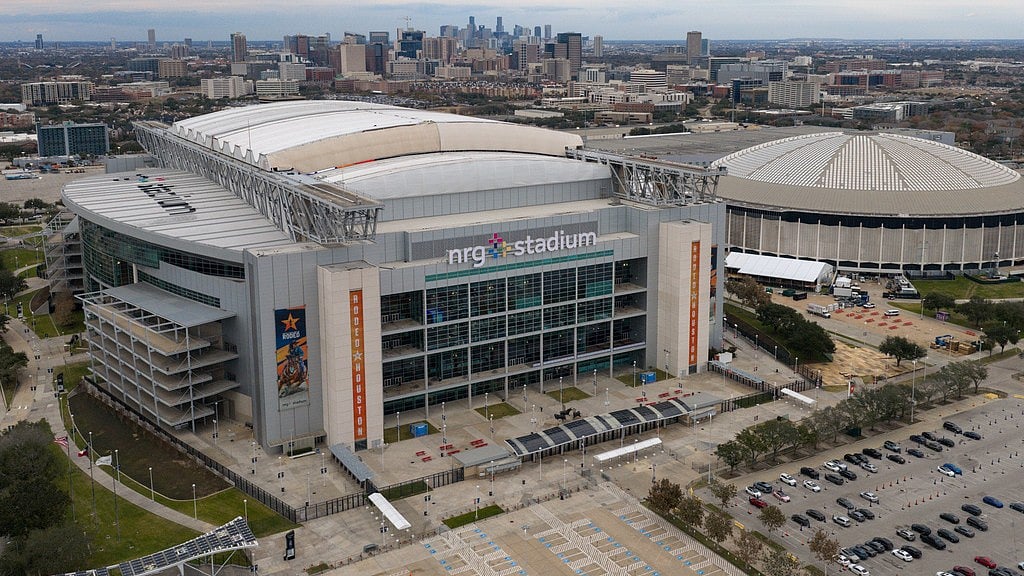An aerial view of the NRG Stadium, one of the stadiums that will host 2026 FIFA World Cup matches, in Houston. - File/AP