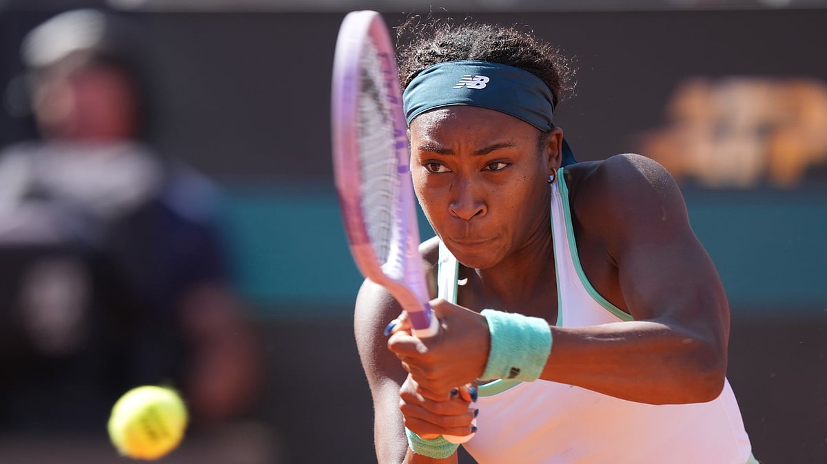 United States' Coco Gauff hits a backhand to Romania's Sorana Cirstea during their match at the Italian Open tennis tournament in Rome, Thursday, May 14, 2026.  - (AP Photo/Andrew Medichini)