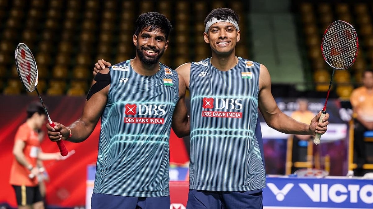 Satwiksairaj Rankireddy and Chirag Shetty celebrate their win in the Thailand Open semi-finals. - Badminton Photo
