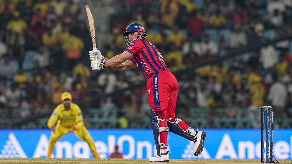 Lucknow Super Giants' Mitchell Marsh plays a shot during an Indian Premier League (IPL) 2026 T20 cricket match between Lucknow Super Giants and Chennai Super Kings, in Lucknow, Uttar Pradesh. - | Photo: PTI/Arun Sharma