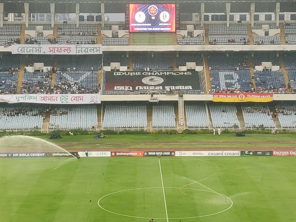 Fans display Tifos ahead of MB vs EB Kolkata Derby. 