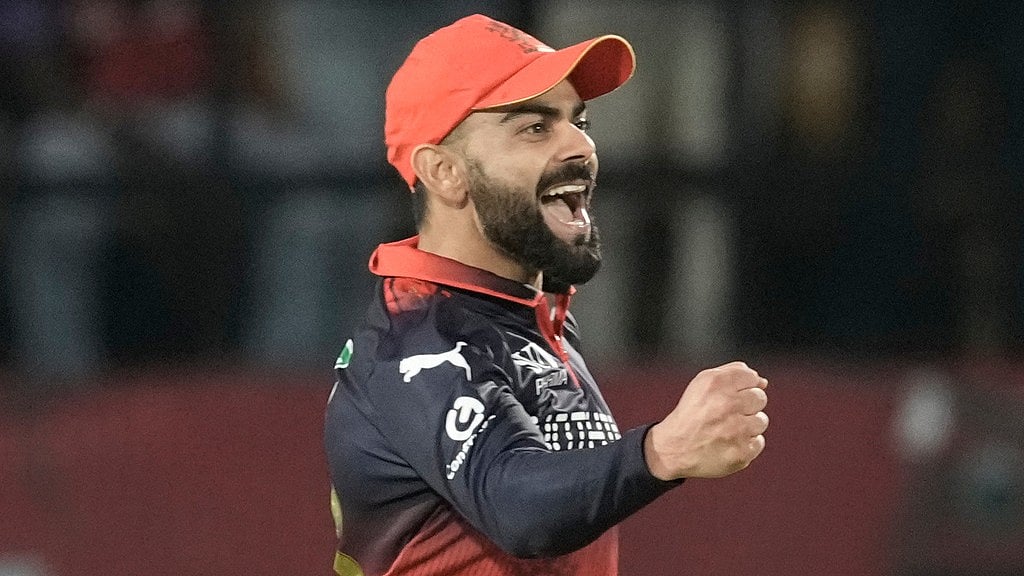 Royal Challengers Bengaluru's Virat Kohli celebrates after his team won the match against Punjab Kings in the Indian Premier League in Dharamsala. - AP/Ashwini Bhatia