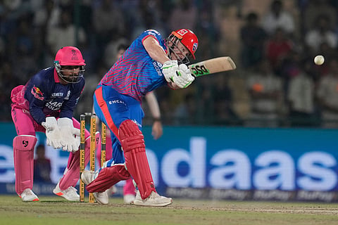 Delhi Capitals' David Miller plays a shot during the Indian Premier League cricket match between Delhi Capitals and Rajasthan Royals in New Delhi, India.