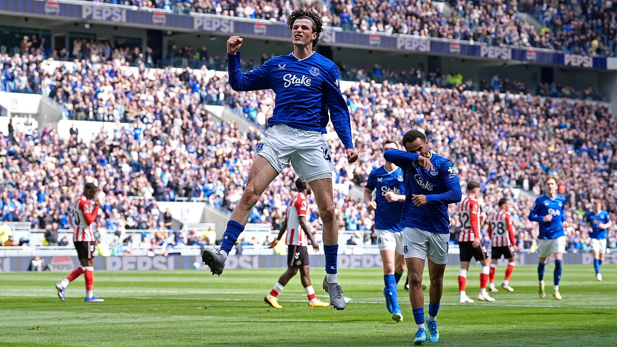 Everton's Merlin Rohl celebrates scoring their side's first goal of the game during their English Premier League soccer match against Sunderland in Liverpool, England, Sunday, May 17, 2026. - | Photo: AP/Peter Byrne