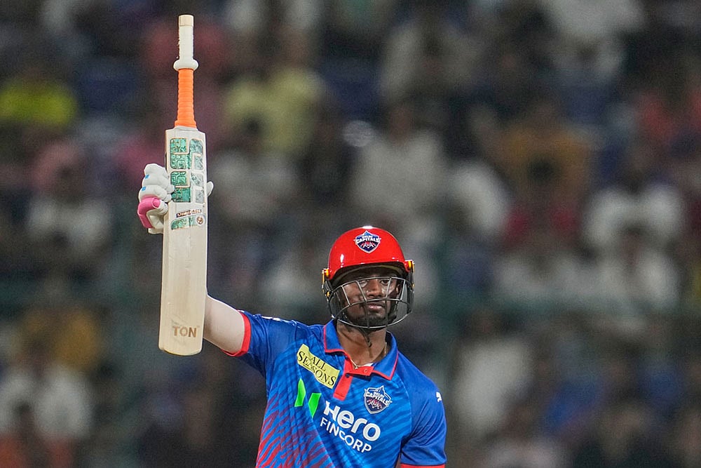 Delhi Capitals Abhishek Porel celebrates his fifty runs