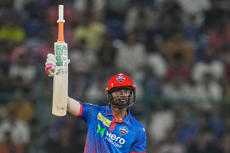 Delhi Capitals Abhishek Porel celebrates his fifty runs