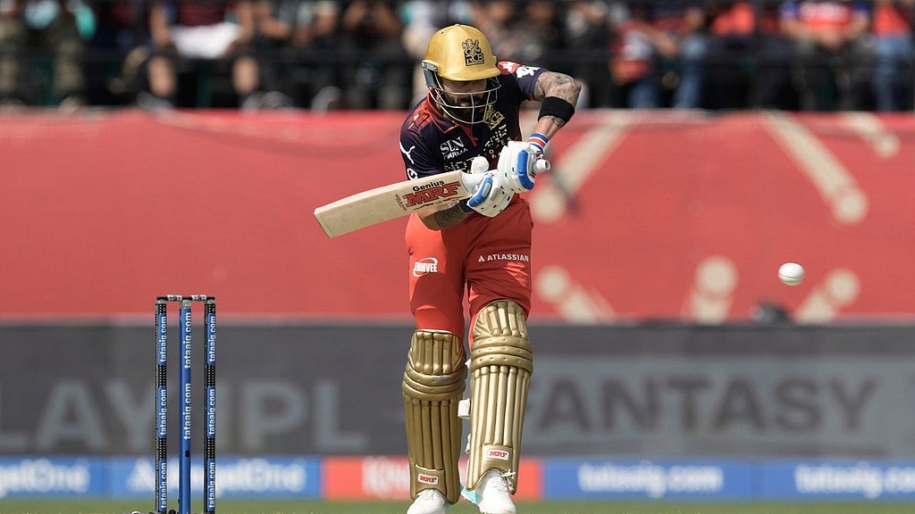 Royal Challengers Bengaluru's Virat Kohli plays a shot during the Indian Premier League cricket match between Punjab Kings and Royal Challengers Bengaluru in Dharamshala, India, Sunday, May 17, 2026. - AP Photo/Ashwini Bhatia
