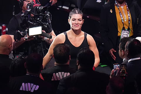 Gina Carano, of the United States, is introduced before facing Ronda Rousey