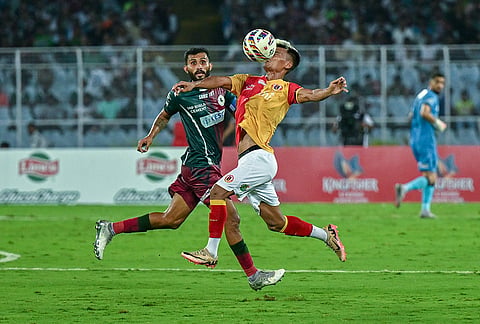 Mohun Bagan and East Bengal players in action during their Indian Super League match on May 17, 2026