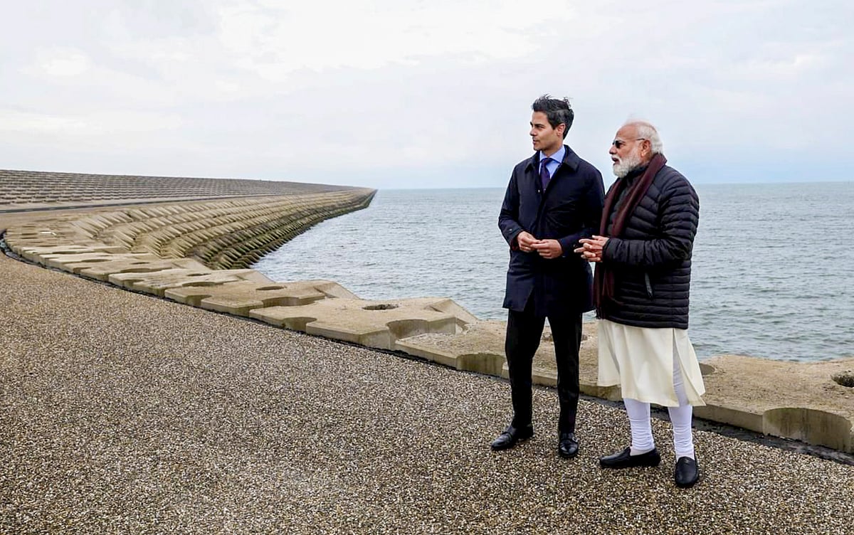 In this image posted on May 17, 2026, Prime Minister Narendra Modi with his Netherlands counterpart Rob Jetten during a visit to Afsluitdijk Dam, in Netherlands - PTI