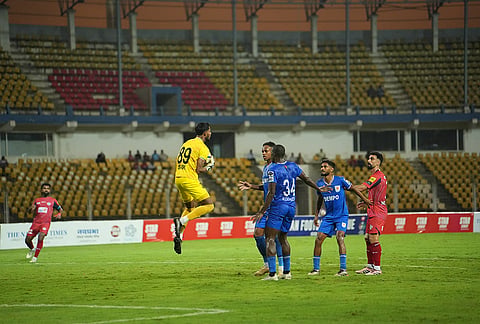 Dempo SC and Diamond Harbour players in action during their Indian Football League match on May 17, 2026 