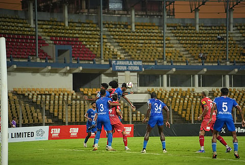 Dempo SC and Diamond Harbour players in action during their Indian Football League match on May 17, 2026 