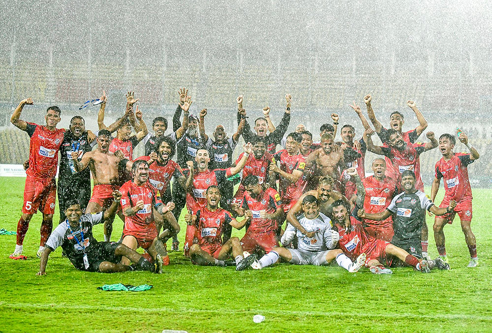 Diamond Harbour players celebrate their Indian Football League title win on May 17, 2026 - | Photo: AIFF