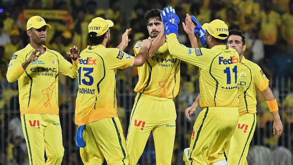 Mukesh Choudhary celebrates the wicket of Travis Head with with teammates during the Indian Premier League match between Chennai Super Kings' and Sunrisers Hyderabad in Chennai. - Photo: AP