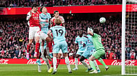 AP Photo : Kai Havertz heading the ball into the goal during Arsenal vs Burnley Premier League 2025-26 match. 
