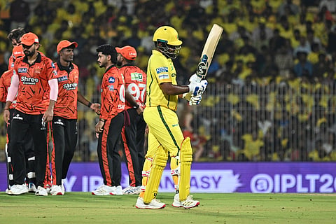 Chennai Super Kings' Sanju Samson leaves the ground after losing his wicket during the Indian Premier League cricket match between Chennai Super Kings' and Sunrisers Hyderabad in Chennai, India.