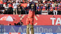 Photo: AP/Ashwini Bhatia : Royal Challengers Bengaluru's Venkatesh Iyer celebrates his fifty runs during the Indian Premier League cricket match between Punjab Kings and Royal Challengers Bengaluru in Dharamshala, India.