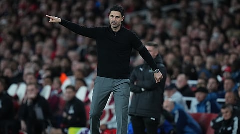 Mikel Arteta marshalling his troops during Arsenal vs Burnley Premier League 2025-26 match.